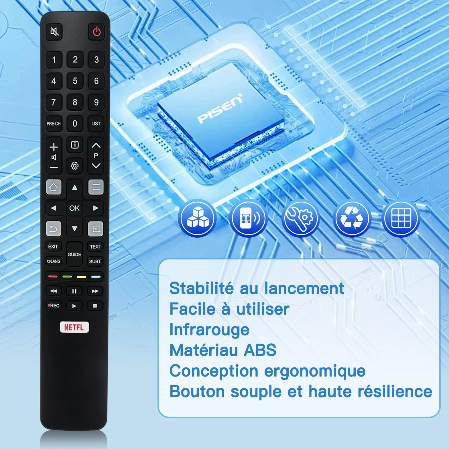Télécommande TCL de Remplacement RC802N Télécommande Universelle TCL TV Compatible avec Tous Les téléviseurs TCL Smart TV, avec Bouton de Raccourci Netflix 32ES560 40ES560 U50P6146 U55C7006 U65X9026