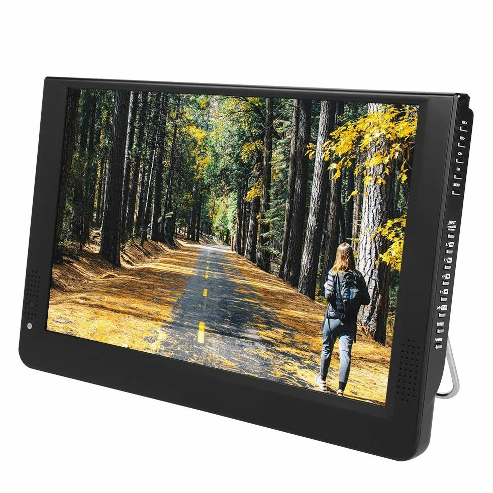 Téléviseur numérique Portable, Lecteur de télévision numérique Portable 1080P 12 Pouces 16: 9 LED, pour Chambre à Coucher, Cuisine, Caravane, Voiture, avec Support