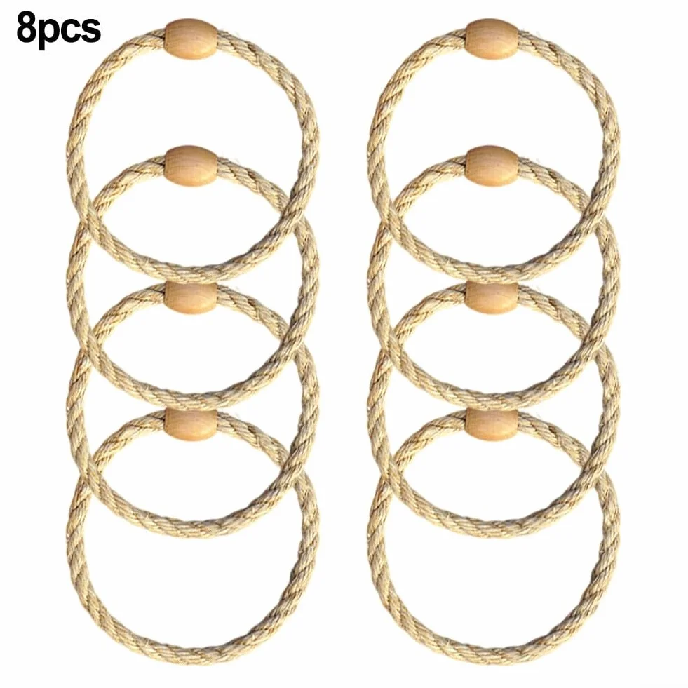 Jeu de lancer d'anneaux 8 pièces corde chanvre perles bois extérieur jardin fêtes enfants