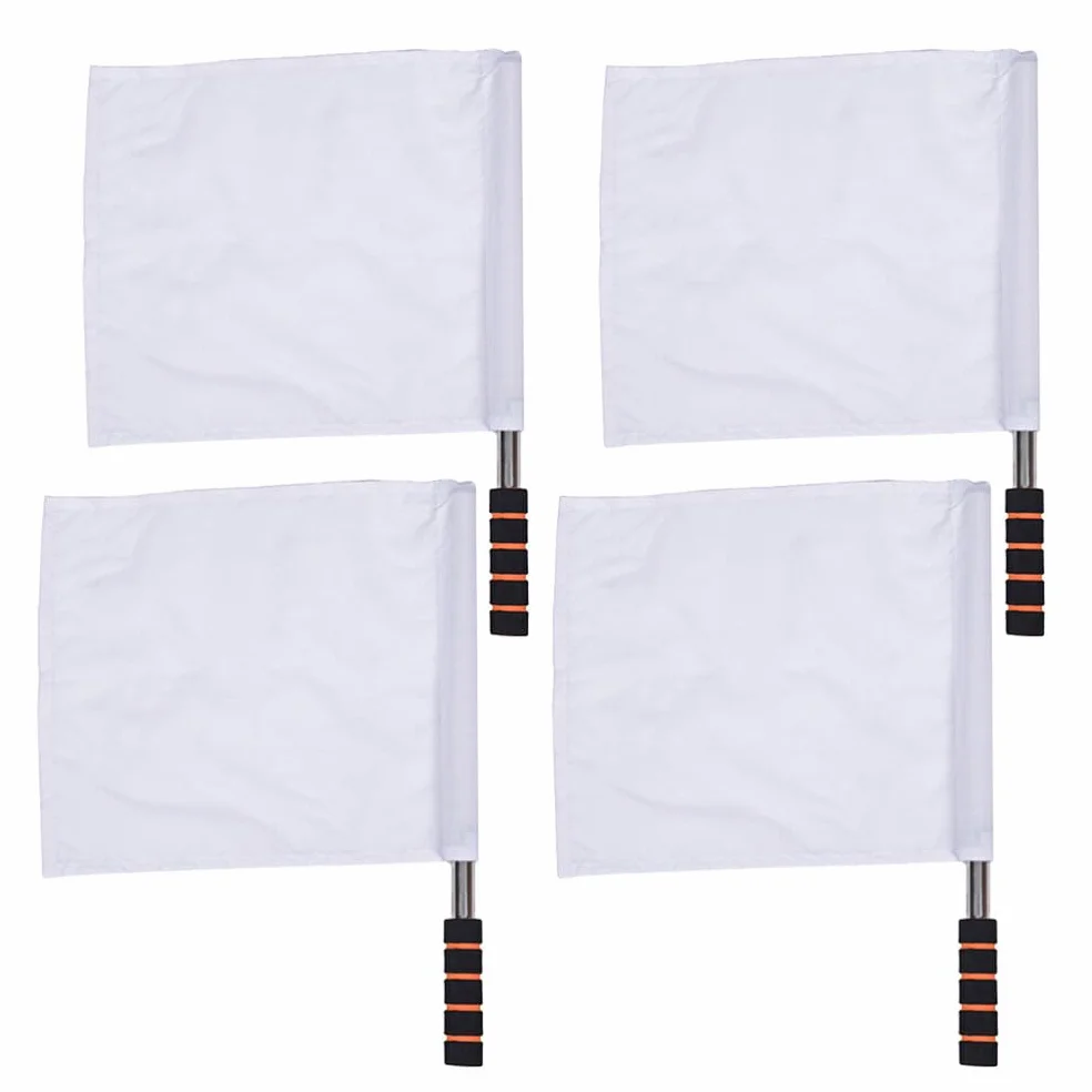 PRETYZOOM Drapeaux D'Arbitre Sportif 4Pcs Drapeau À Main Blanc Avec Poteau En Acier Inoxydable Pour Football Volley-Ball