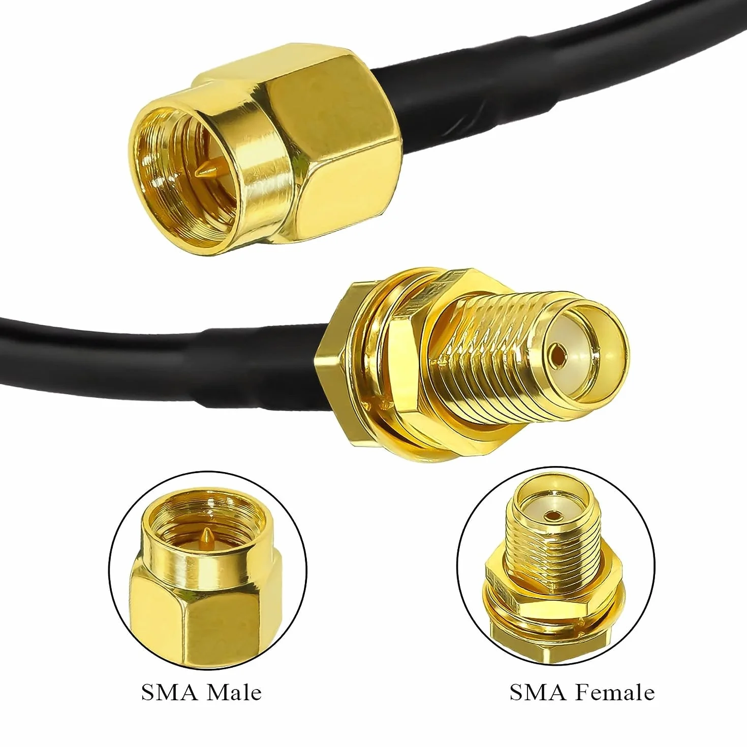 GTIWUNG Adaptateur SMA mâle - Femelle, RG58 Câble Coaxial 15m, Rallonge Antenne WLAN, Câble d'Extension pour Antenne Male/Femelle (50 Ohm)
