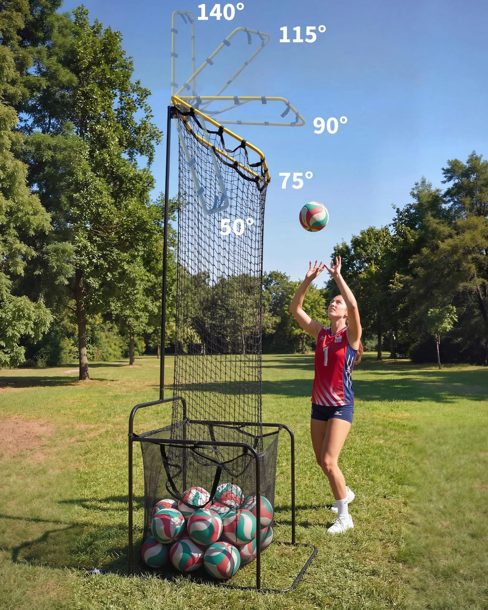 Filet d'entraînement de Volleyball réglable 5 hauteurs/angles, avec Cadre et Roues Frein, 118x75x300 cm