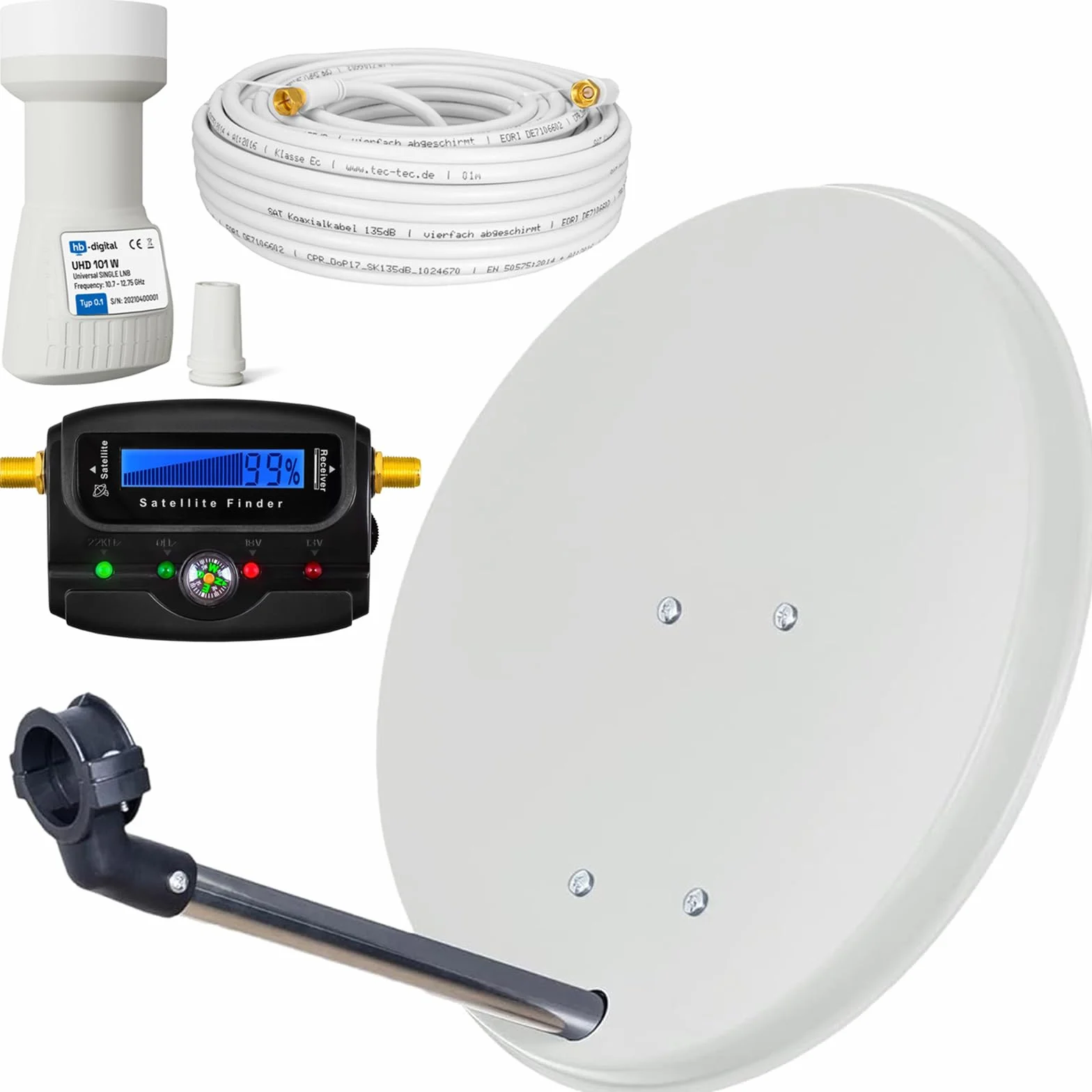HB numérique par satellite Kit complet: Mini Installation satellite 40 cm BOL + LNB 0,1 dB + 10 m câble + SAT Finder