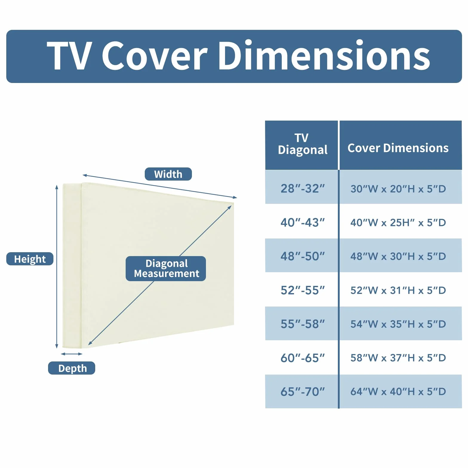 Easy-Going Housse d'extérieur avec rabat avant plat pour télévision à écran plat de 52 à 55", imperméable et résistante aux intempéries, beige