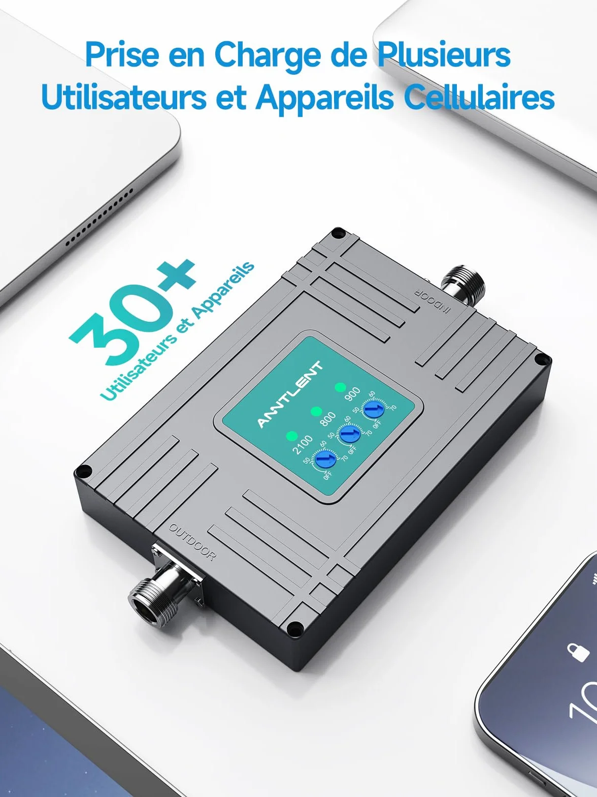 ANNTLENT Amplificateur 4G 3G Bande 1/8/20, LTE GSM WCDMA Amplificateur de Signal Cellulaire Tri-Bande pour Tous Opérateurs, Support Multi-Appareils,pour Maison/Bureau