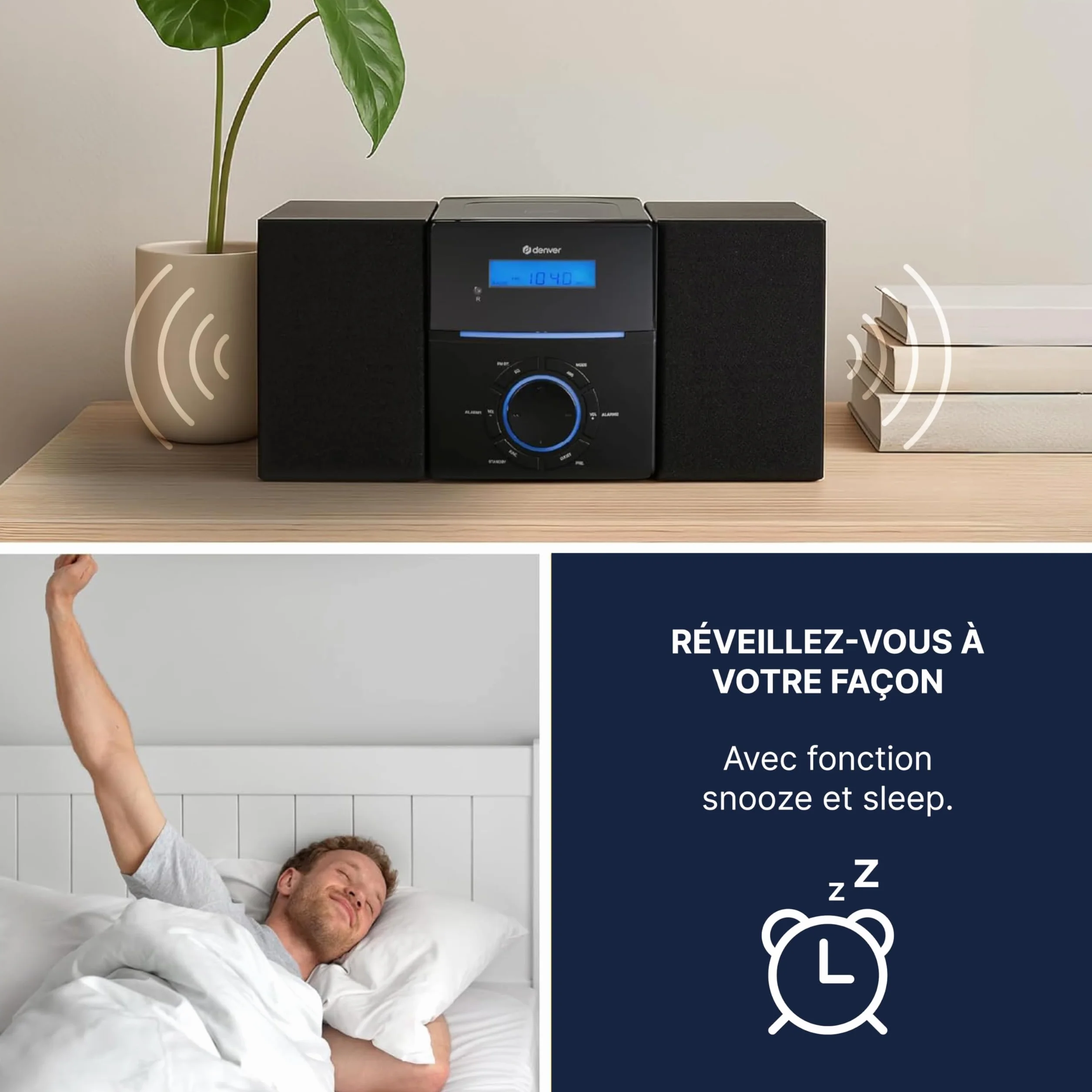Denver MCA-240 Micro-chaîne CD/FM Double Alarme AUX Noir
