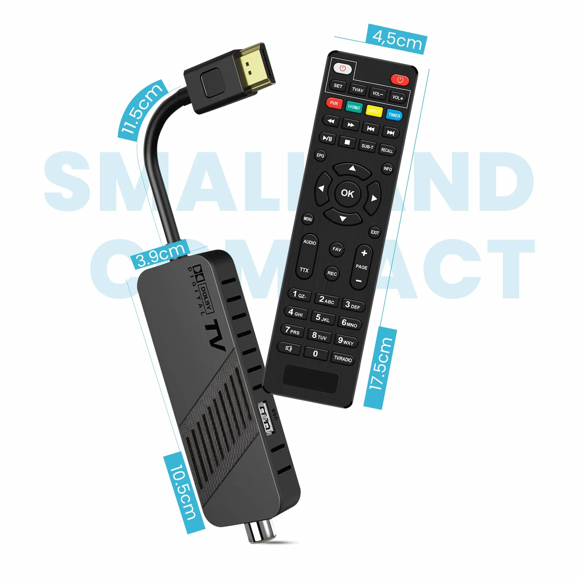 Leyf Décodeur DVB-T2 TNT Full HD 1080P HEVC H265, HDMI/AV USB, Télécommande 2en1