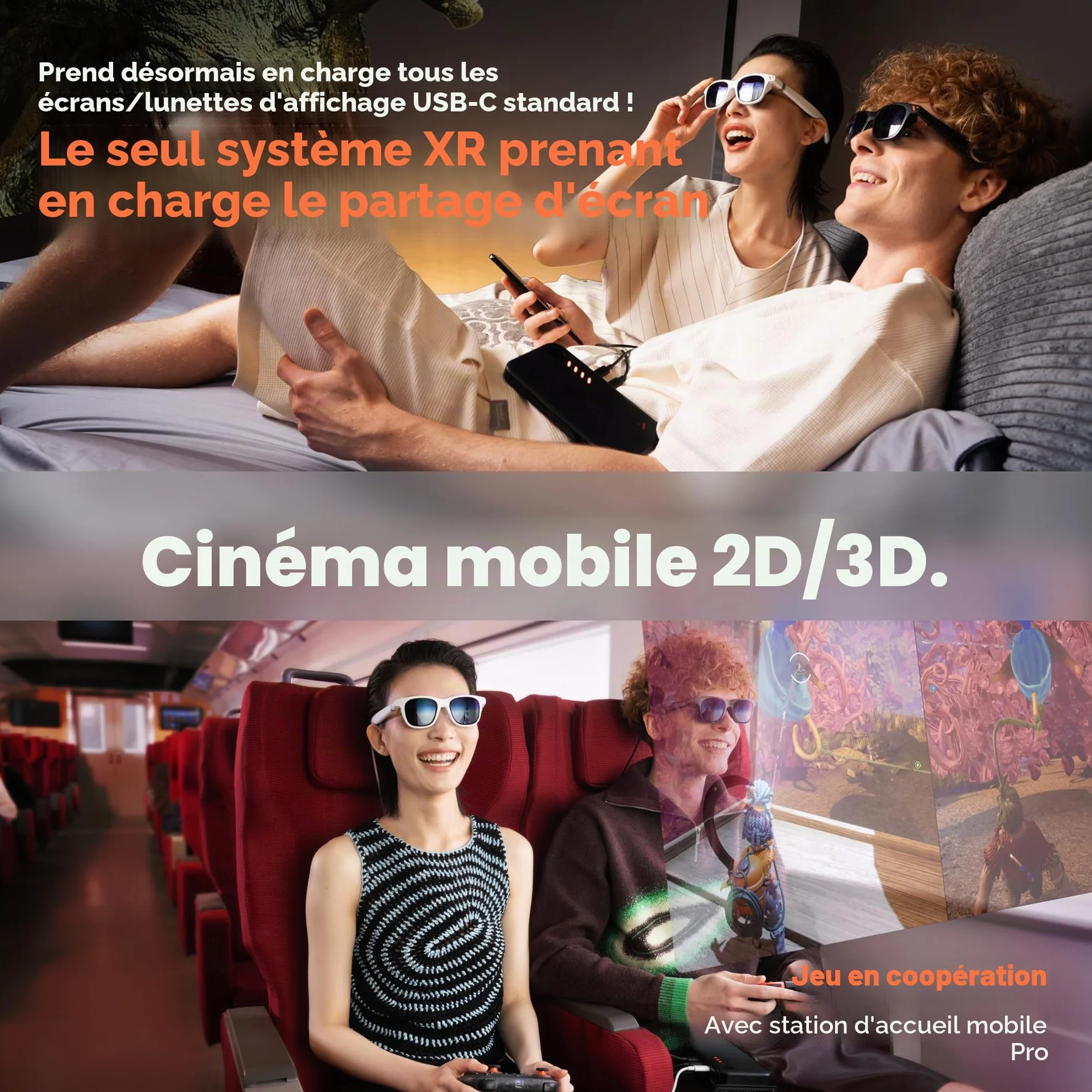 VITURE Lunettes XR/AR Pro, écran 135” 120Hz 1000 nits, Film électrochrome, Audio Harman, compatibles avec iPhone 17/16/15,Android, Mac,PC,Première expérience XR immersive jamais Vue pour la Switch 2