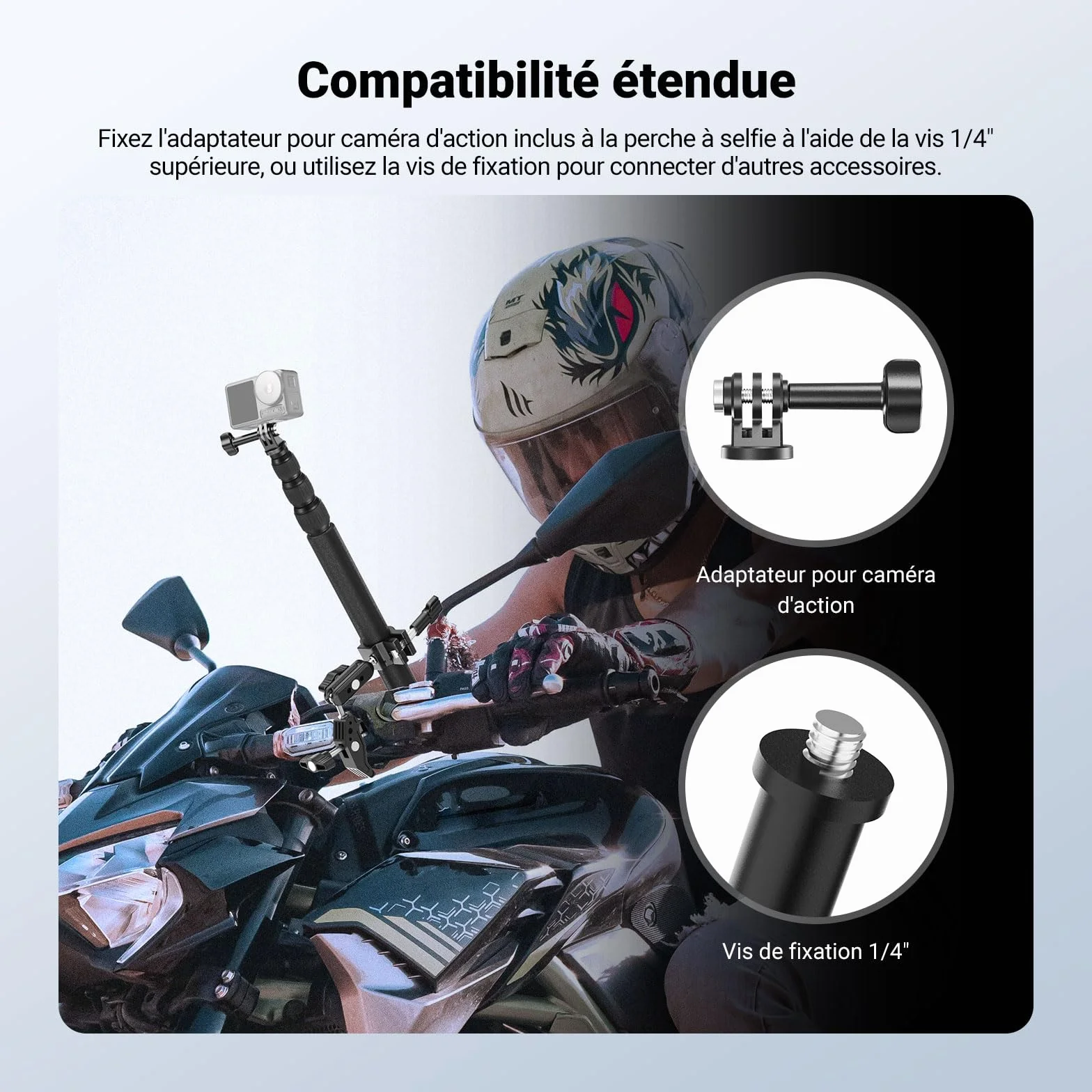 NEEWER Kit d'accessoires de montage de moto compatible avec GoPro Insta360 DJI, guidon de vélo invisible, support à double pince avec adaptateur de caméra d'action pour enregistrement vidéo POV, GP-30