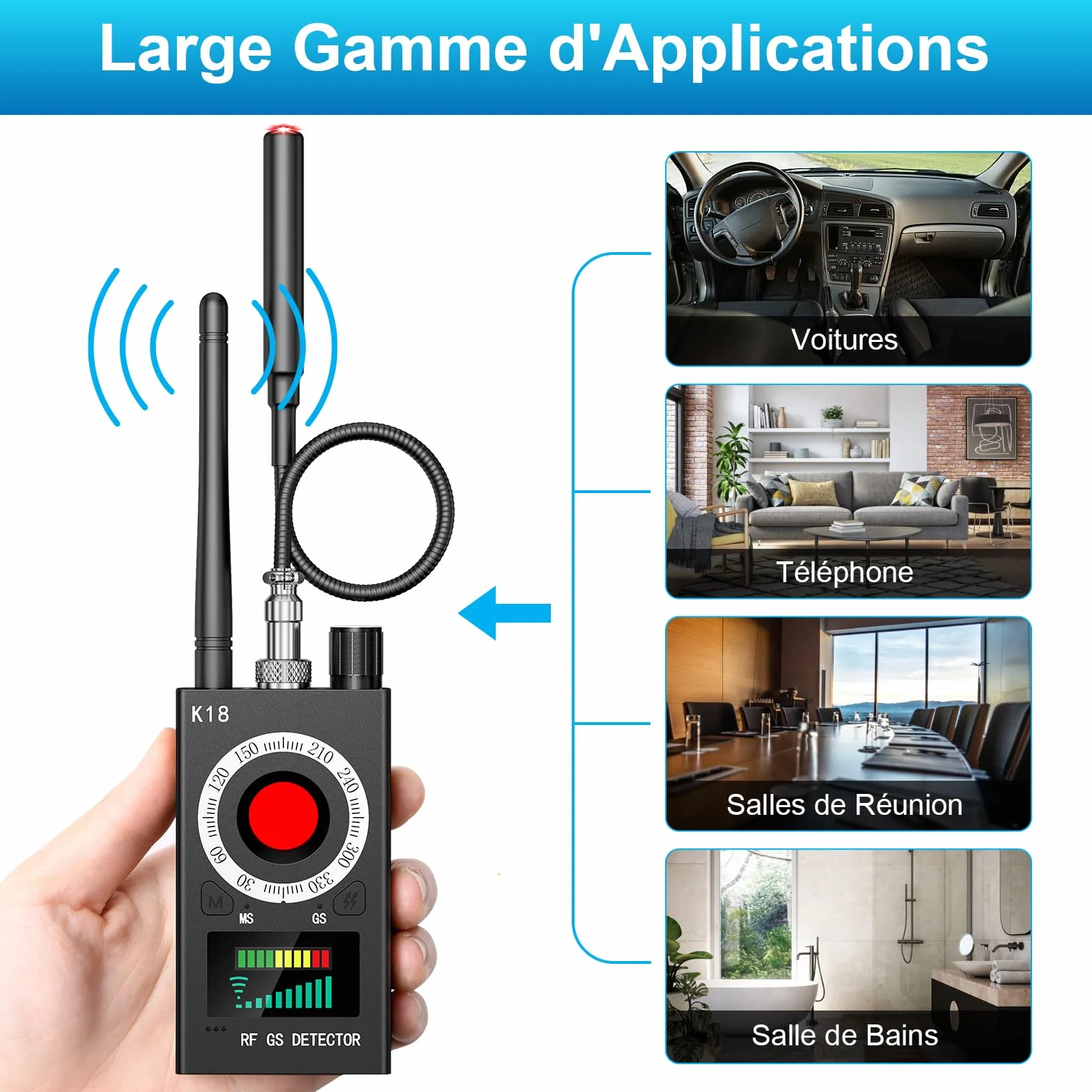 Menborn Détecteur Micro Espion, Détecteur de Micros GPS, Détecteur d'espions, Detecteur de Camera et Micro Espion, Détecteur de Bugs pour pour Bureau à Domicile Hôtel