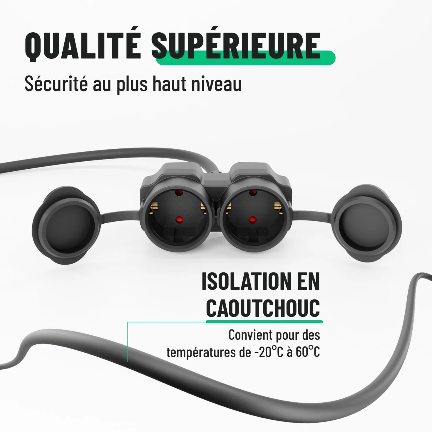 Rallonge Electrique 10m 2 Prises IP44 3500W Exterieure Étanche