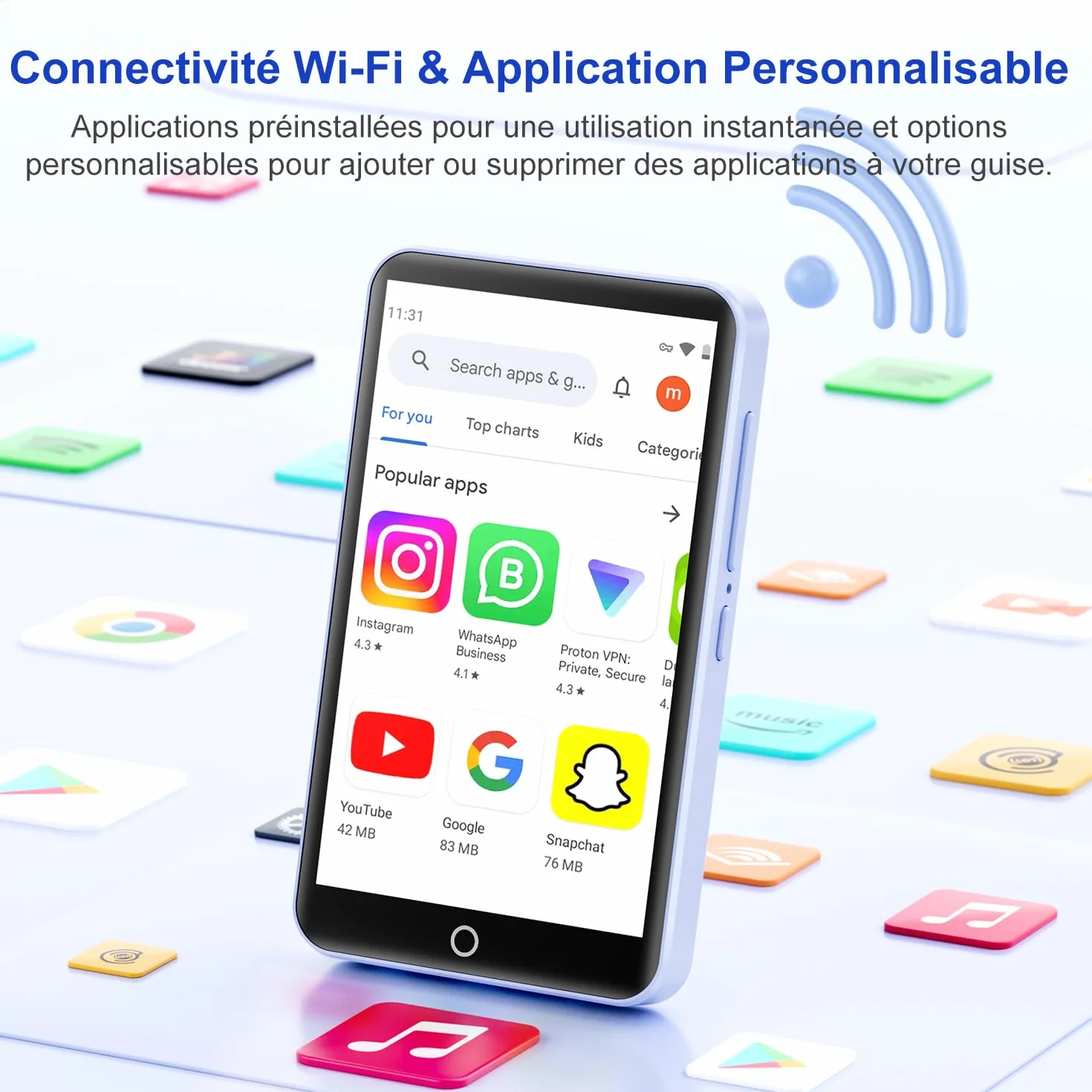 Joliker Lecteur MP3 80Go WiFi Bluetooth 4.02 Pouces Touchscreen MP4 avec Haut-parleurs Caméra 13MP Android Spotify Deezer