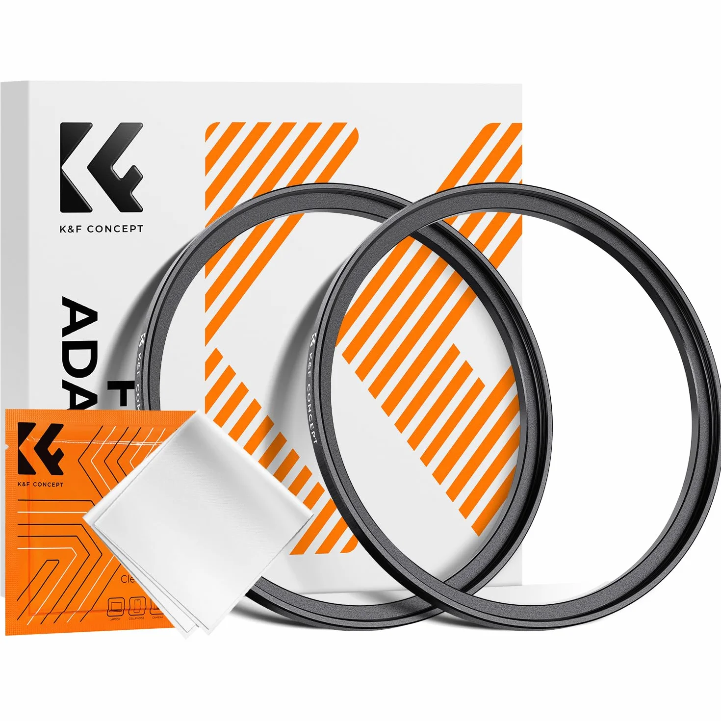 K&F CONCEPT 2 PCS Filtre Bague Adaptateur 67-77mm Step up Ring (67 mm à 77 mm) et Un Chiffon de Nettoyage