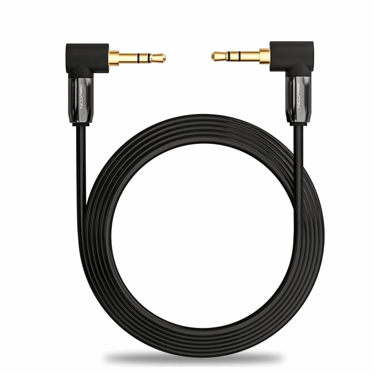 deleyCON 1m Câble Jack 3,5 mm - Câble Audio Stéréo - Fiche Jack Coudée à 90° - pour PC, Ordinateur Portable, Smartphone, Tablette, Récepteur Hi-Fi - Noir