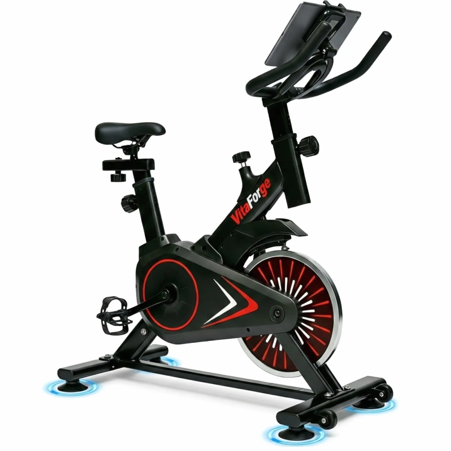 Exercise Bike, Quiet Indoor Fitness Bike with Adjustable Magnetic Resistance, Black/Red