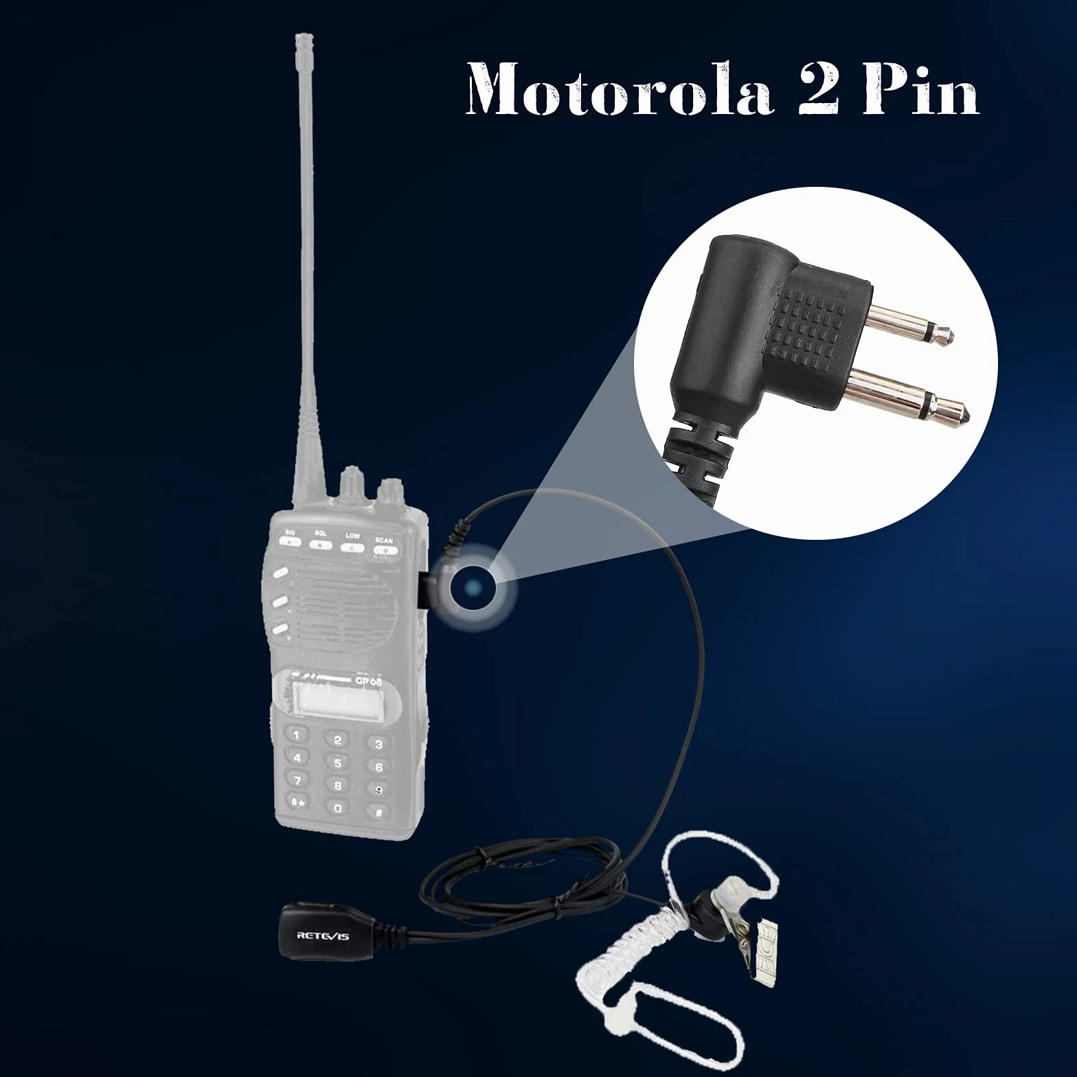 Retevis Oreillette Talkie Walkie 2 Broches Casque Écouteur Compatible Motorola CP040 DP1400 GP68 GP88 GP2000 GP300 CT150 Pro1150 XTN446 SP10 SP21 HYT TC-500 TC-600
