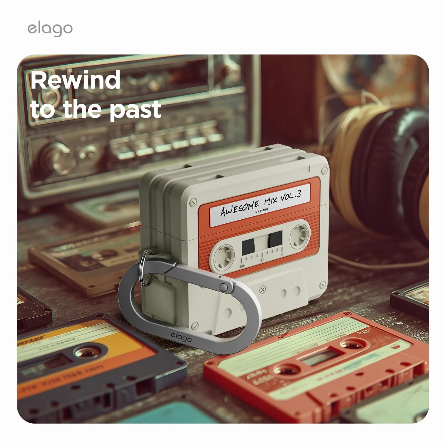 elago Coque Cassette Compatible AirPods Pro 3 Étui Protection Complète Résistante Chocs Chargement Sans Fil Mousqueton Inclus Blanc Classique