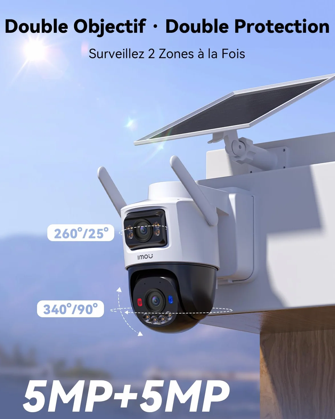 Imou 4G LTE Caméra Solaire avec Carte SIM, 10MP(5MP+5MP) Caméra Surveillance WiFi Extérieure sans Fil Double Objectif, AOV 24/7 Enregistrement, 25M Détection Personnes/Véhicules, microSD 64Go Incluse