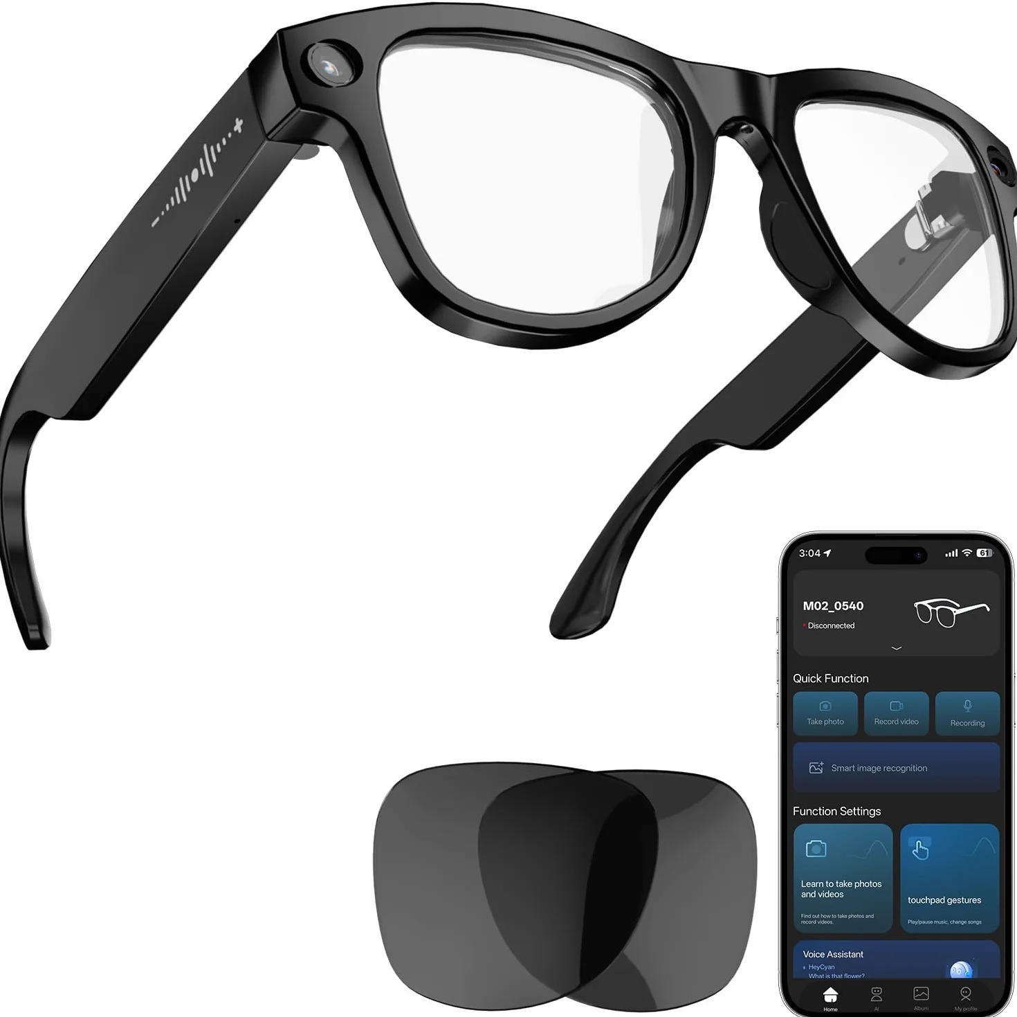 ELECGO AI Smart Glasses with 8MP HD 1080p Video Camera, Bluetooth Audio Sunglasses, Real Time Translation, Voice Control, 15° Adjustable Temple
