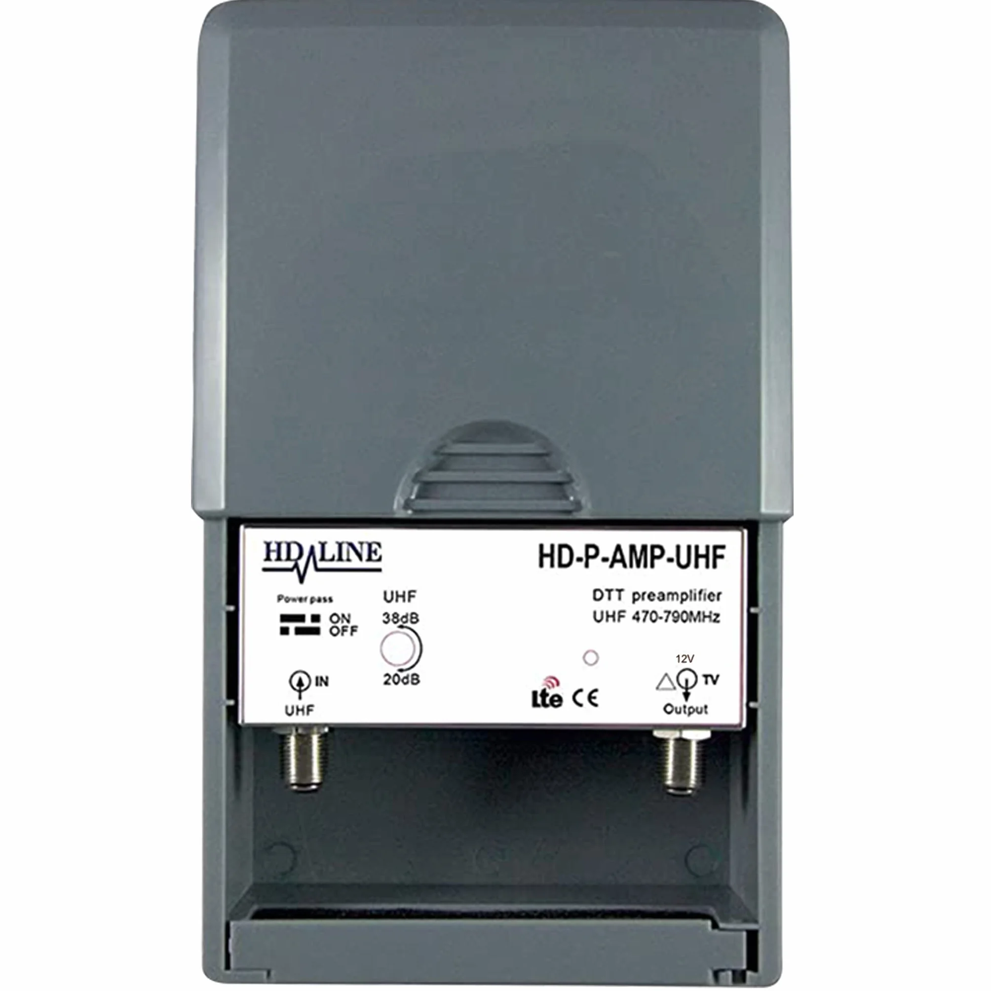 HD-Line HD-P-AMP-UHF Préamplificateur de mât UHF terrestre TNT Gain 38 DB Gris