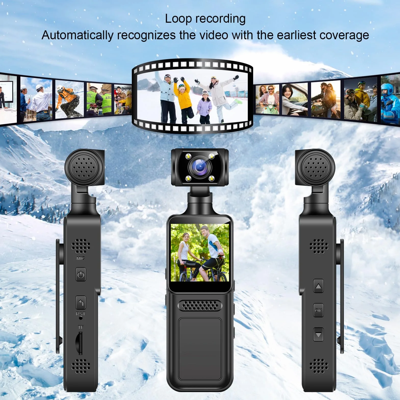 Topiky Caméra d'action WiFi 4K HD, 180 ° Rotatif 4K HD WiFi Camcommande de Poche, Caméra Corporelle avec Enregistrement Audio et Vidéo, Caméscope usé pour Les Voyages Sportifs en Plein
