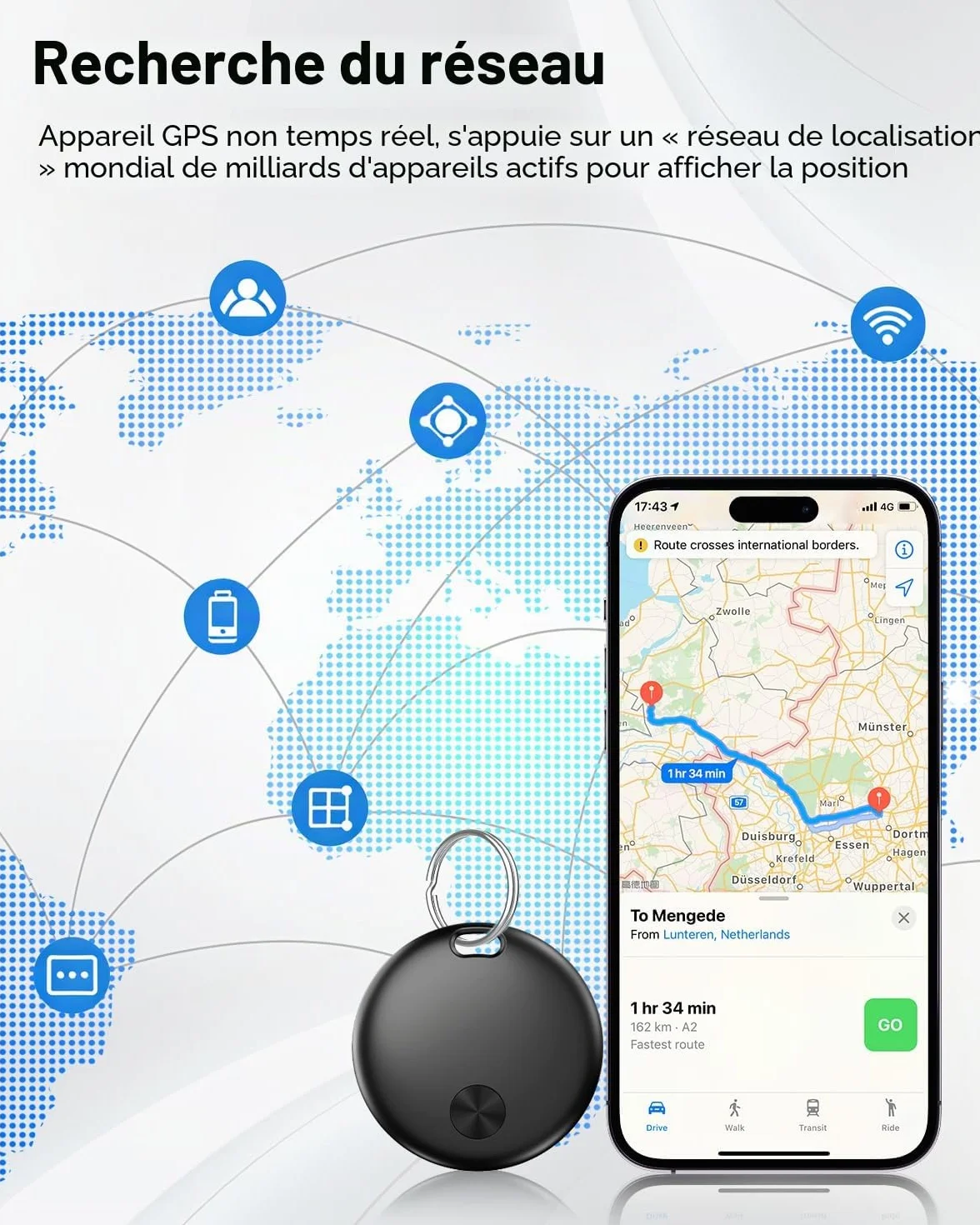 Smart Air Traceur Tag, Compatible avec Apple Find My (iOS Uniquement), étanche IP67, Batterie Remplaçable, Localisateur de Clés/Portefeuilles/Valises/Sac à Dos - Lot de 4