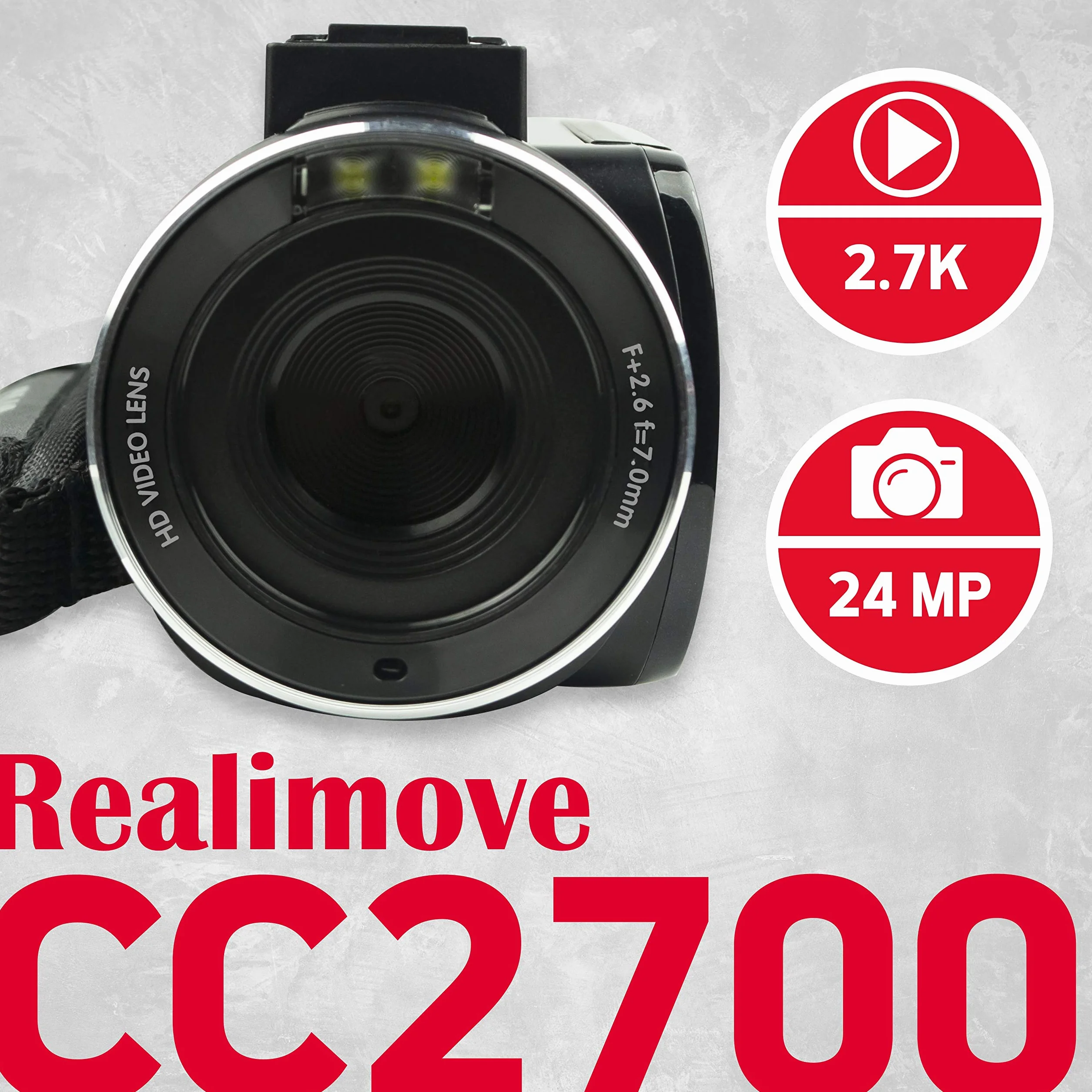 AgfaPhoto Realimove CC2700 Caméscope Numérique 2.7K 24MP Écran Tactile 3'' Zoom 18X Noir