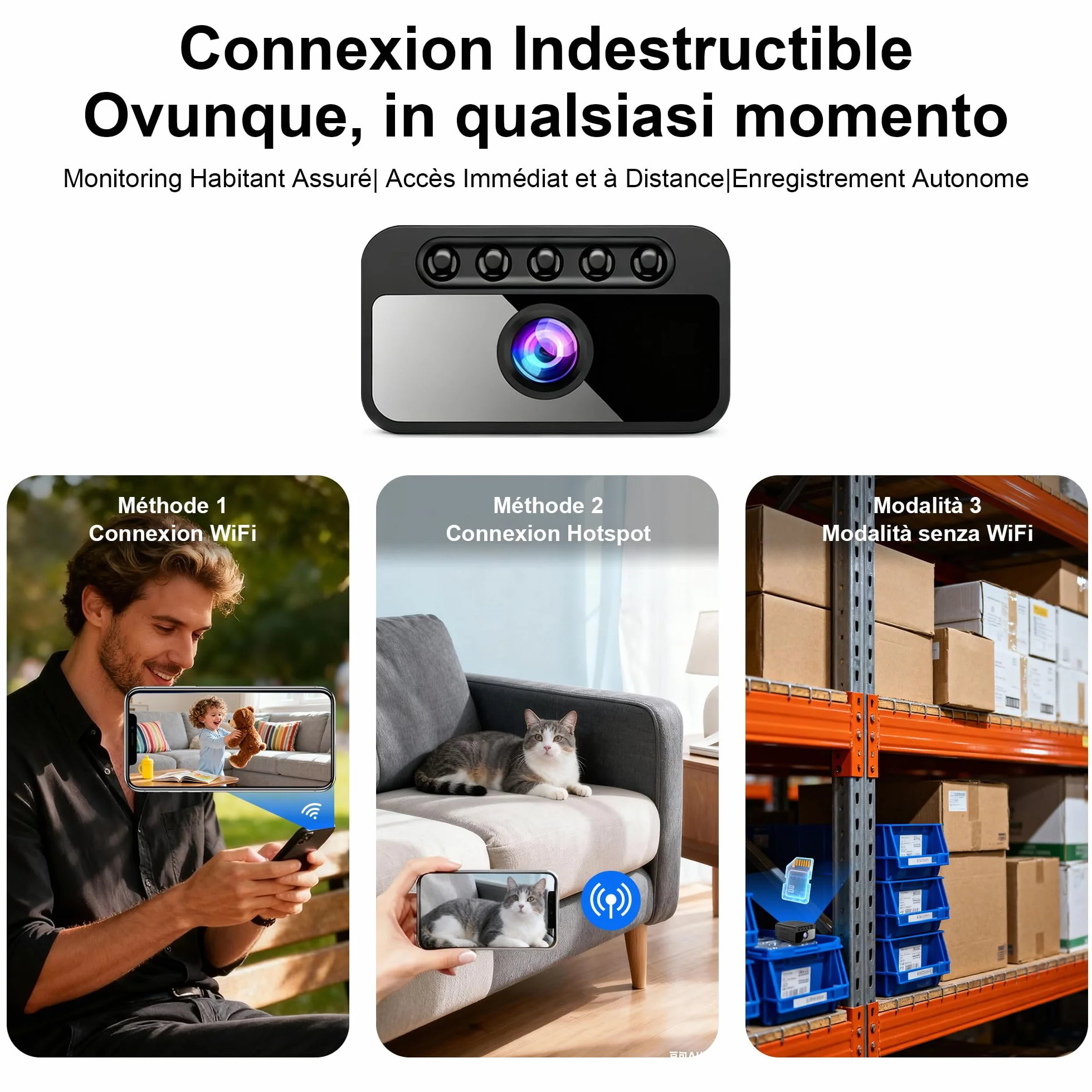 AOBOCAM Caméra Espion WiFi 4K avec Cloud Surveillance Intérieure sans Fil Vision Nocturne Grand Angle 150° Détection de Mouvement IA Mini Caméra de Sécurité