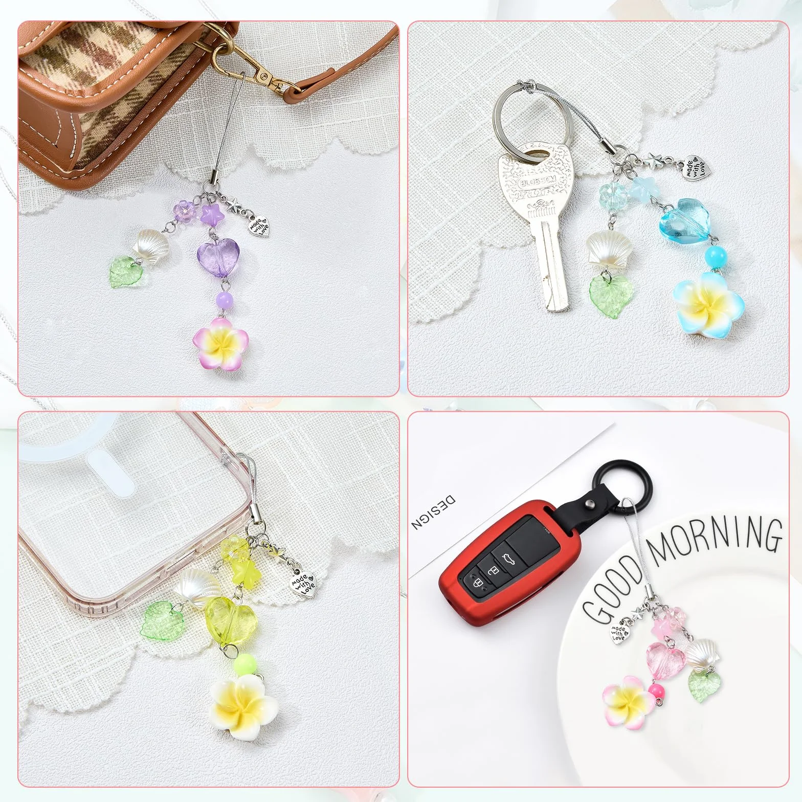 BEEFLYING Pendentif Fleur d'Hibiscus Y2K Charmes Doré en Forme de Cœur pour Téléphone Portable