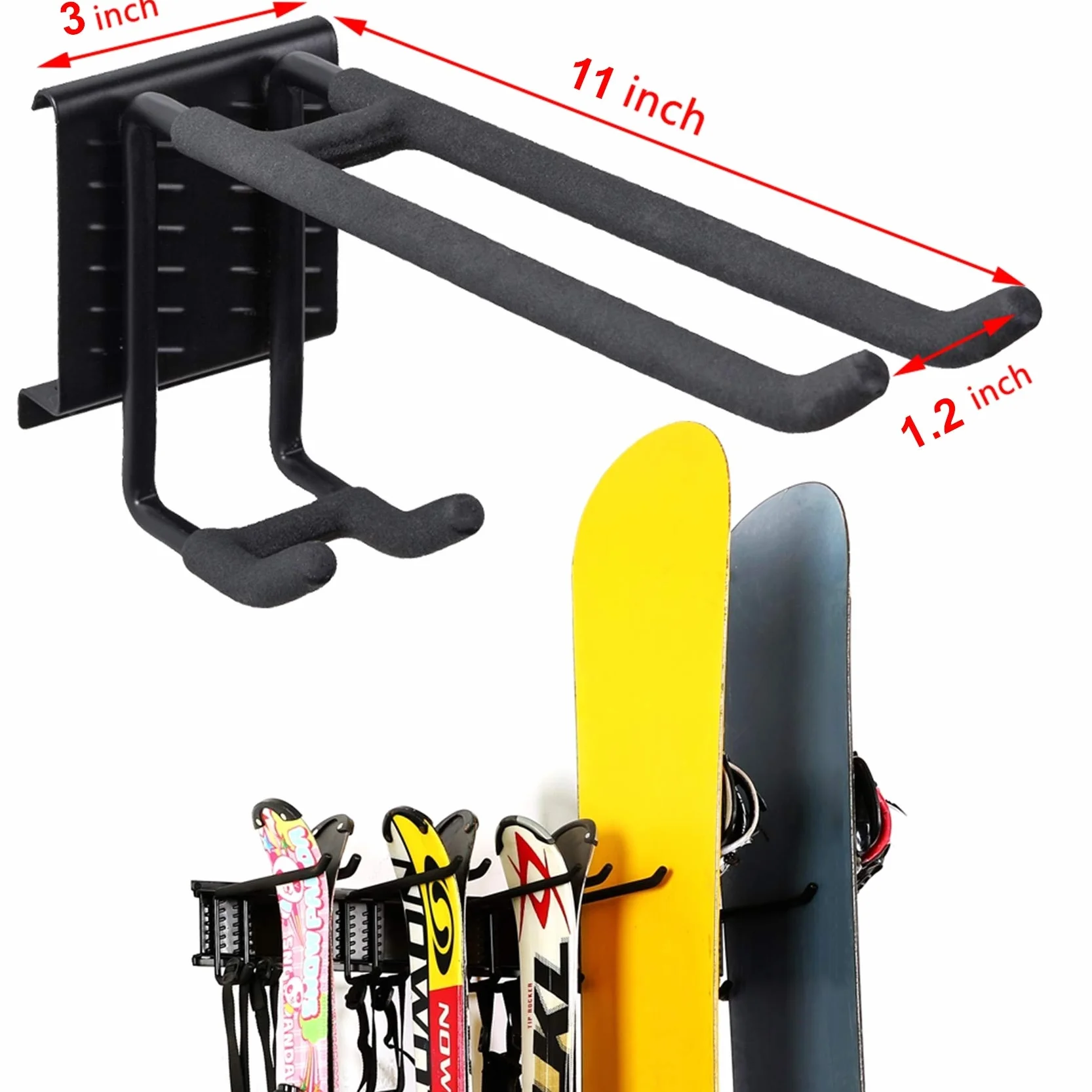 WALMANN Support mural pour skis et snowboard jusqu'à 136 kg, Système d'organisation de garage