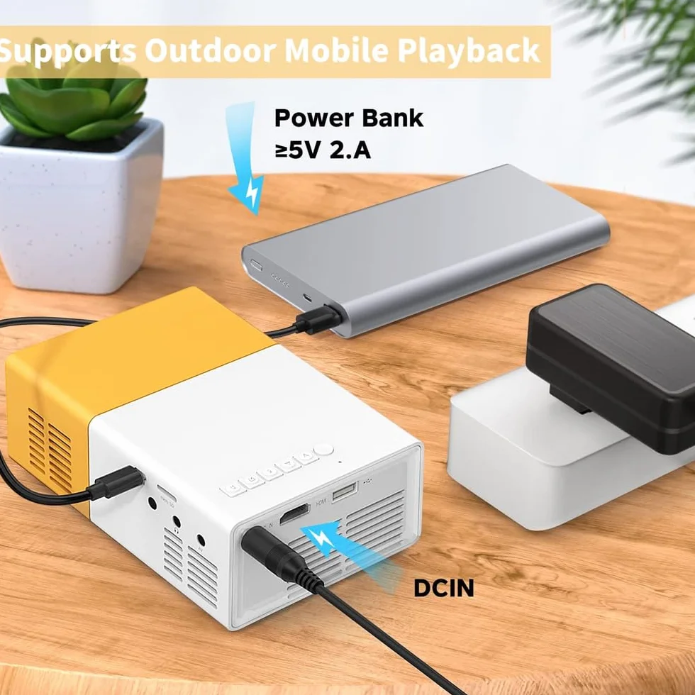 Mini Projecteur Portable 1080P Full HD avec Télécommande HDMI Audio Smartphone Tablette PC TV Stick USB AV Jaune