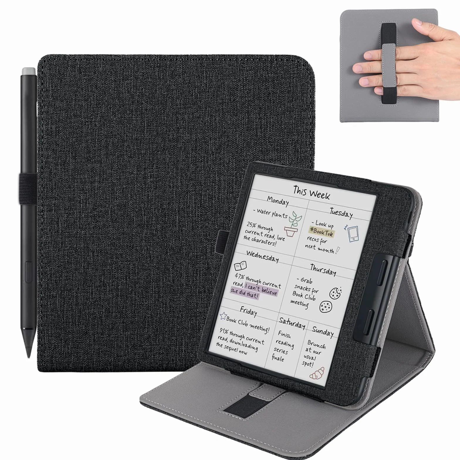 pour Kobo Libra Colour Étui avec Porte-Stylo,Sommeil Housse pour Kobo Libra 2 Coque avec Dragonne,Noir