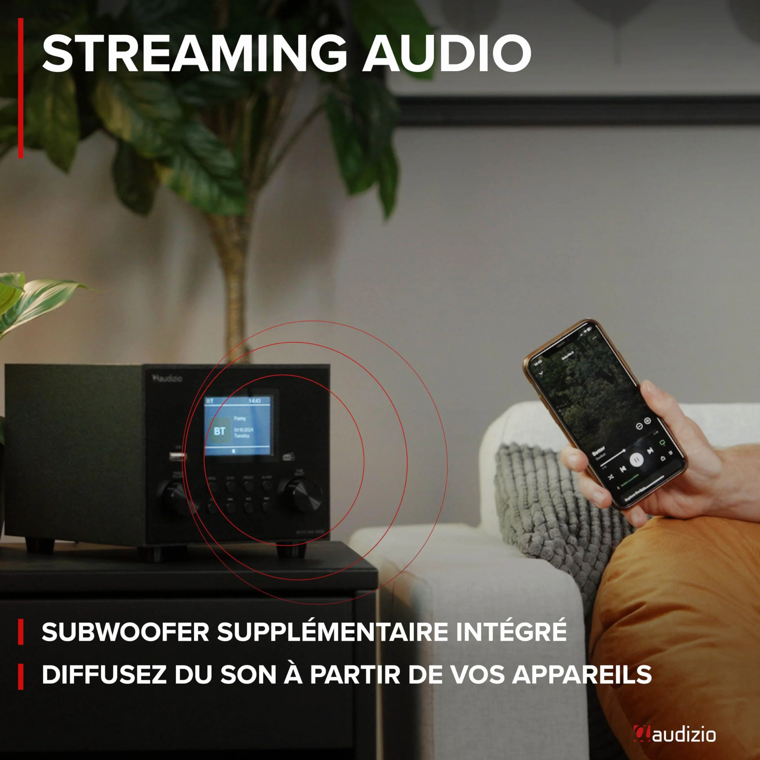 Audizio Vieste Radio Dab+ FM Bluetooth 5.0 - Noire, Subwoofer Intégré, Écran Couleur 2,8", Port USB, Sortie Casque, Télécommande Incluse, Idéale pour Écouter la Radio à la Maison