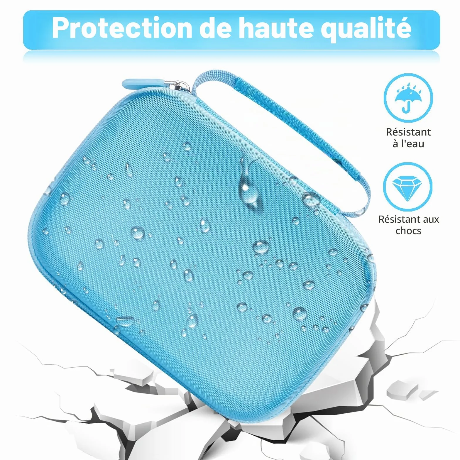 Etui Appareil Photo Résistant aux Chocs avec Dragonne pour Enfant - Bleu