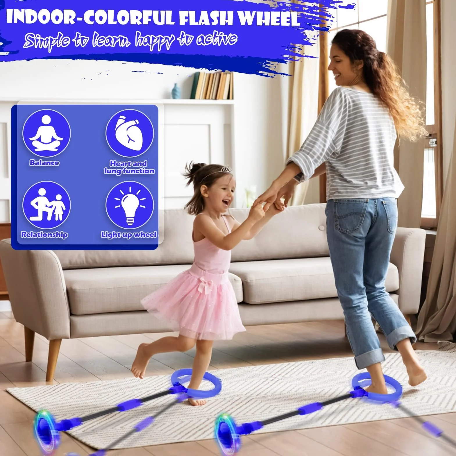 Boule de saut clignotante pliable pour enfants et adultes, jouet de sport de plein air bleu