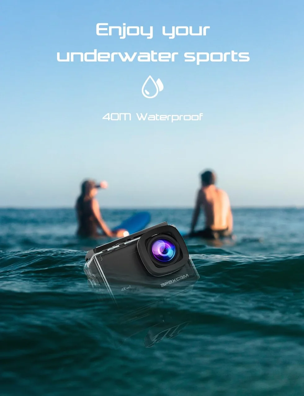 Apexcam Caméra Sport 4K 60fps Action Cam WiFi Étanche 40M Ultra HD avec 2 Batteries et Kit Accessoires