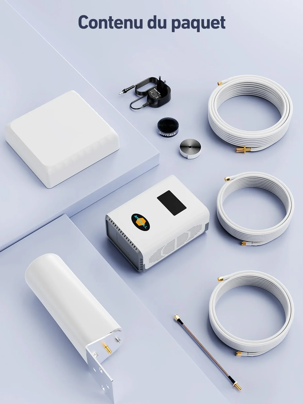 Amplificateur Reseau Mobile 5G 4G LTE GSM sur la Bande 1, 3, 7 et 20 pour Orange SFR Free Bouygues Télécom et Plus, Amplificateur de Signal Cellulaire avec Antenne Omnidirectionnelle