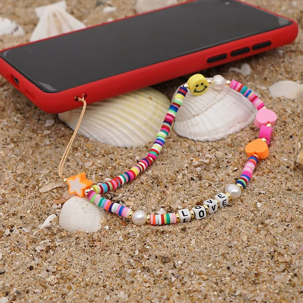 Uposao Pendentifs pour Téléphones Portables Chaîne Anti-Perte pour Téléphone Portable Bohême Bijou De Telephone Fleur Fruits en Charme Acrylique Chaîne De Téléphone pour Femmes