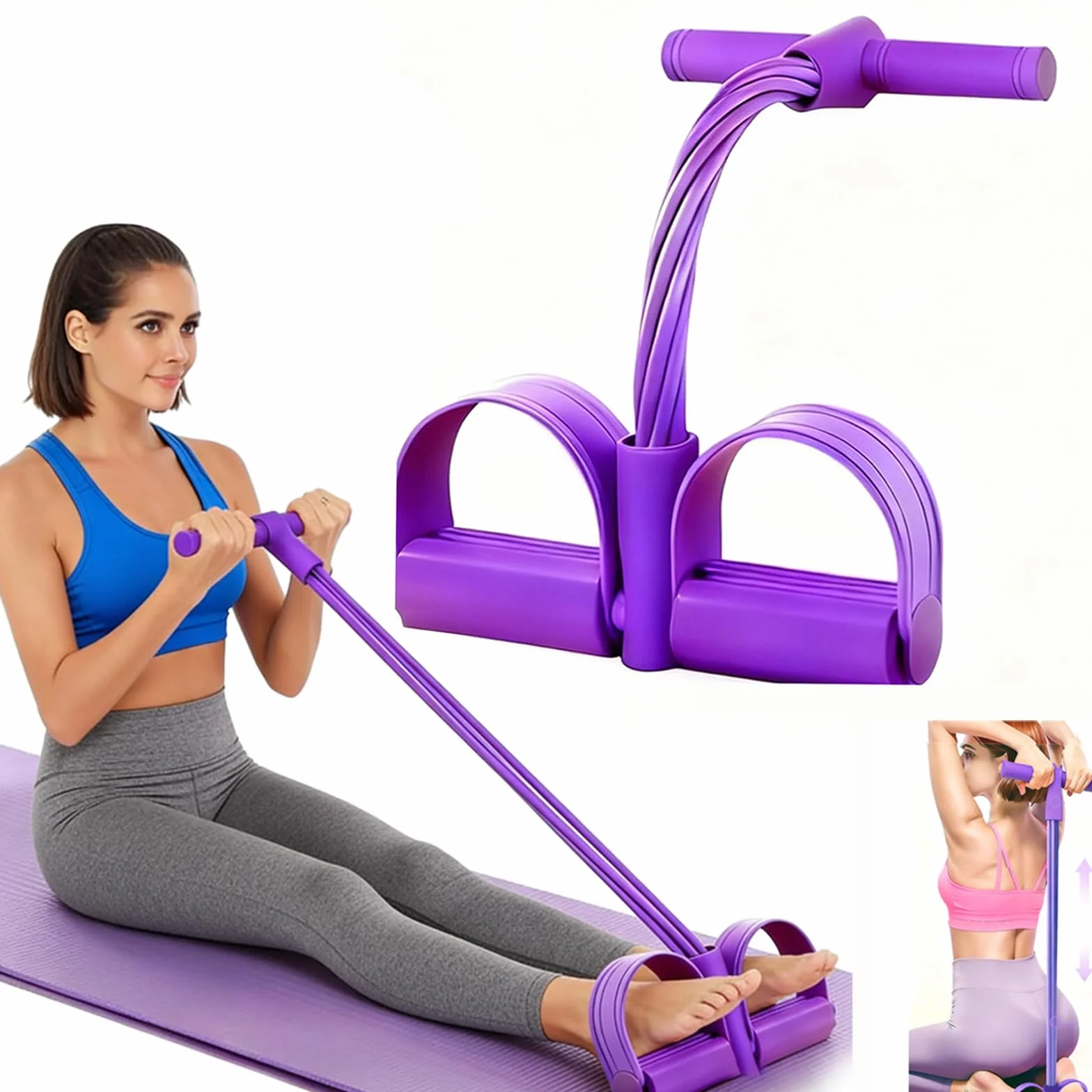 Bande de Résistance 6 Tubes avec Pédale - Élastique de Fitness pour Abdominaux, Cuisses, Bras