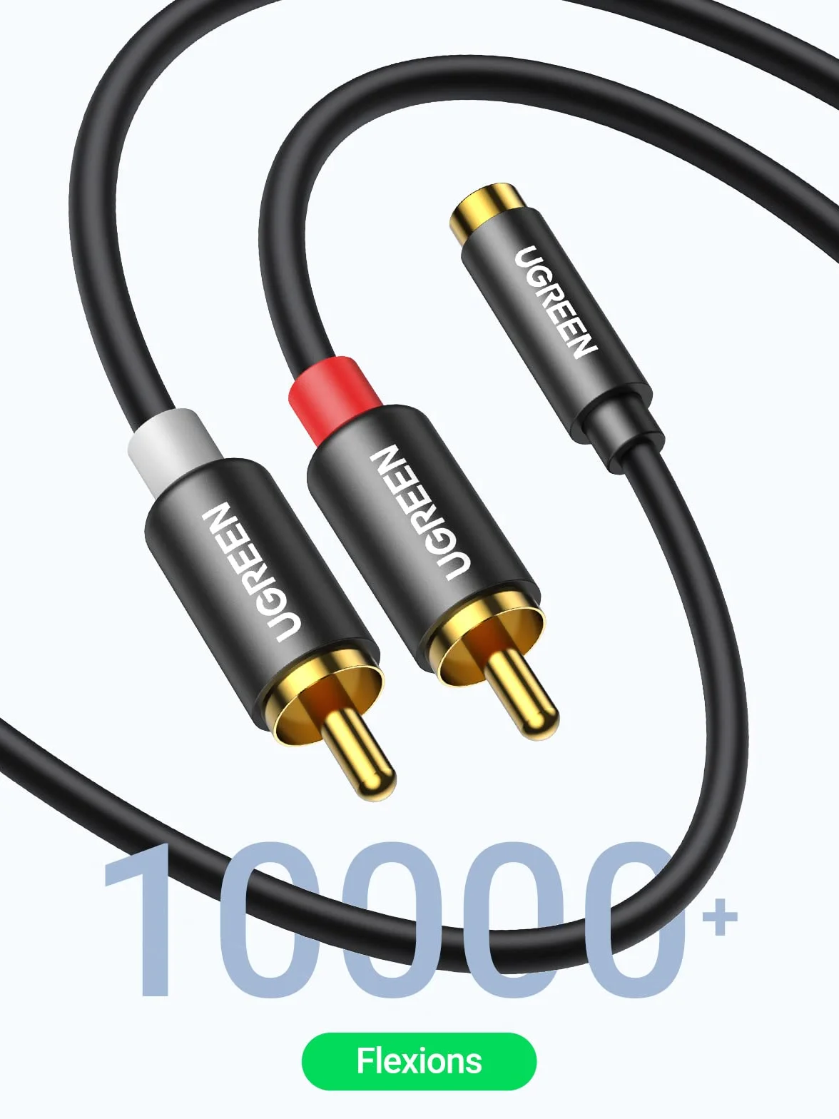 UGREEN Câble RCA Jack 3.5mm Femelle vers 2 RCA Mâle Adaptateur Stéréo Compatible avec Téléphone TV PC Tablette Ampli Chaîne HiFi Barre de Son Home Cinéma Enceinte 25CM