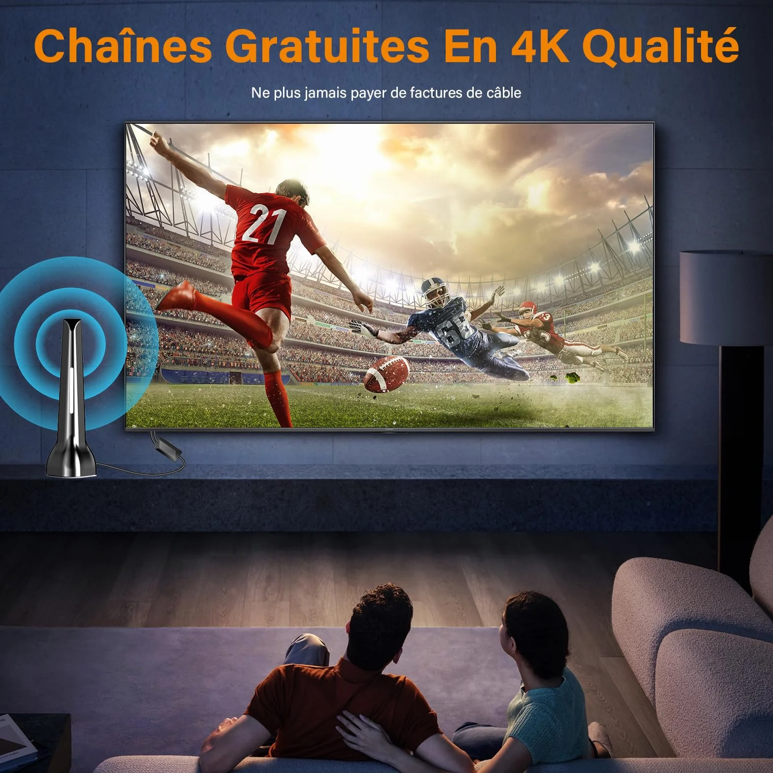 Antenne TV intérieure puissante TNT amplificateur signal gain élevé réception longue distance 420 km base magnétique