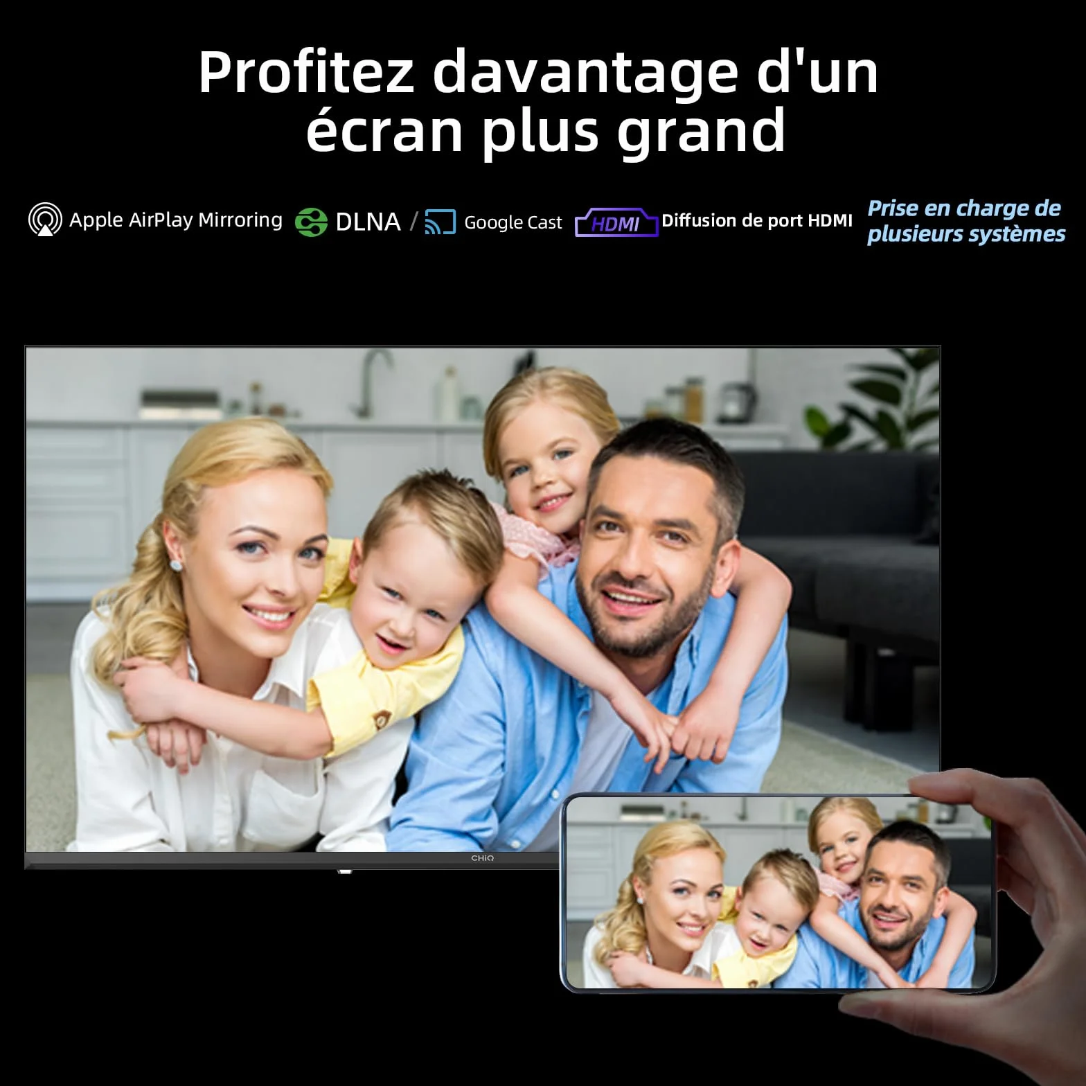 CHIQ L40FT Smart TV 40" (100 cm), Full HD, HDR10, Google TV OS, Audio Dolby & DBX-TV, Tuner Triple DVB-C/T/T2/S/S2, Chromecast Intégré, Design Métal sans Cadre
