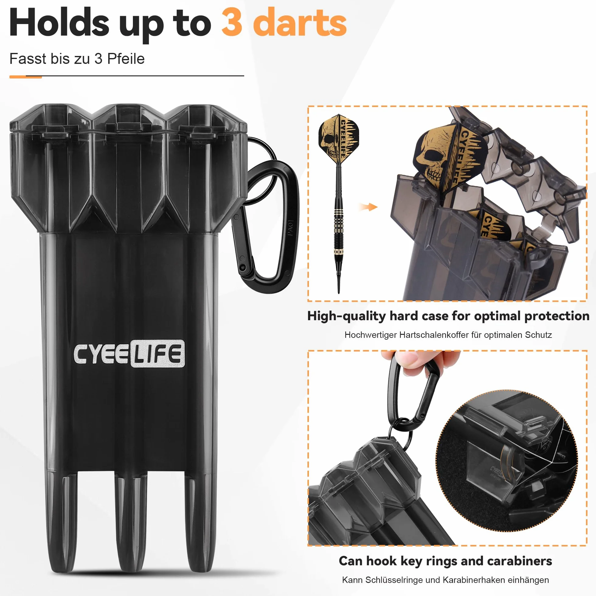 CyeeLife Fléchettes Soft-Darts 16g 3 pièces avec Pointe Plastique, Flights et Tiges, Sac de Transport