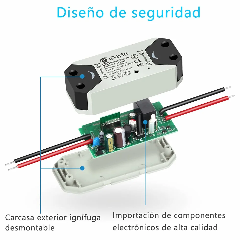 eMylo Commutateur WiFi intelligent Interrupteur d'éclairage WiFi universel Smart Home DIY Module de relais sans fil Télécommande Minuterie Commande vocale avec Alexa, Google Home Via Android IOS 2PCS
