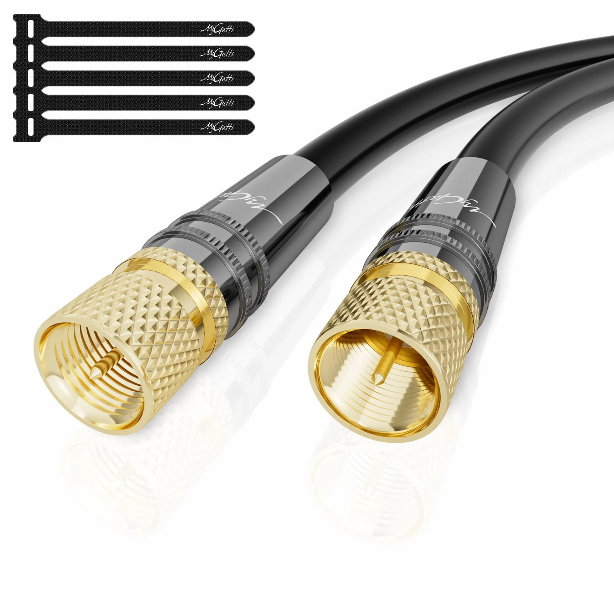 Câble d'antenne de 1.5 mètres, câble satellite coaxial HD–2x connecteurs F,capuchon en métal plaqué or, prend en charge HDTV,DVB-T2, DVB-C, DVB-S, pour réception numérique et analogique.