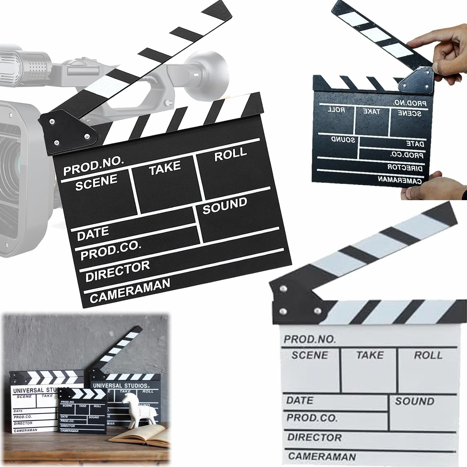 Lot de 2 trappes de Film de scène 7,8" x 7,8" - Clapet de réalisateur en Bois - Accessoires de cinéma - pour Accessoires de Photographie, séries télévisées, Spots publicitaires, décoration
