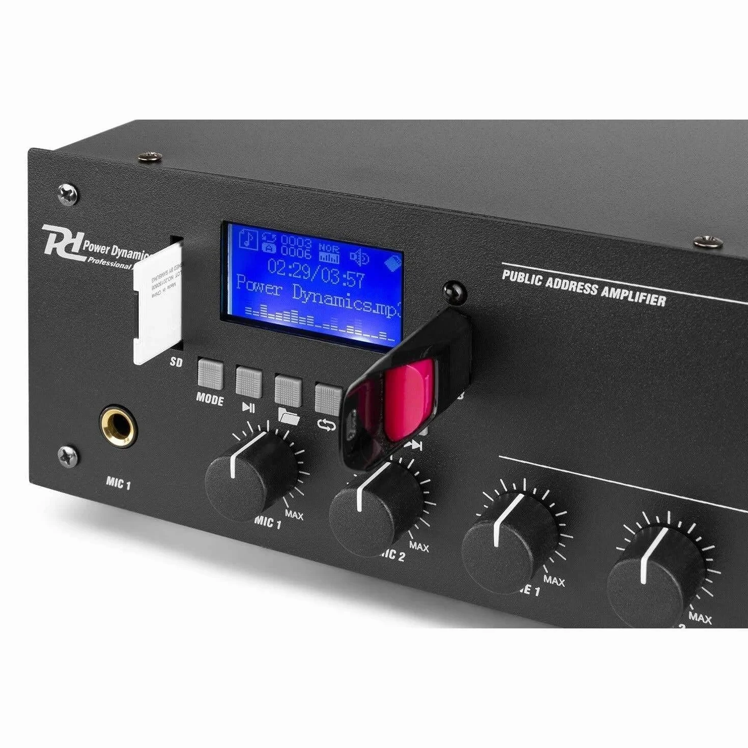 Power Dynamics PPA502 Amplificateur 2 Zones Bluetooth 100V 50W Lecteur MP3 USB Télécommande Entrée Ligne Prise 6,3mm