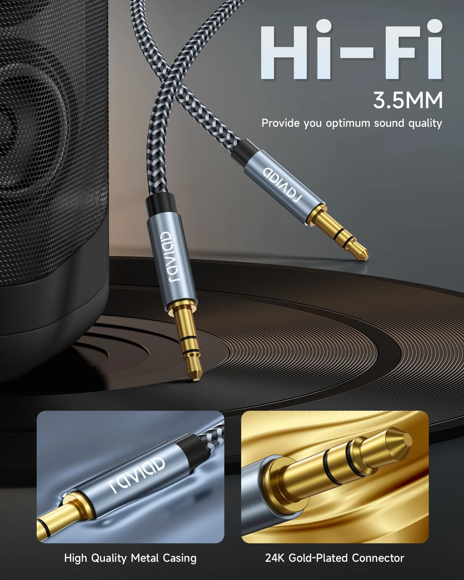 RAVIAD Câble Jack Audio 3.5mm Mâle vers Mâle [10M] Stéréo Nylon Tressé Câble Auxiliaire Voiture 3.5mm Male Male pour Casque, Haut-Parleur, Autoradio, TV, iPhone, Smartphones, PC, MP3