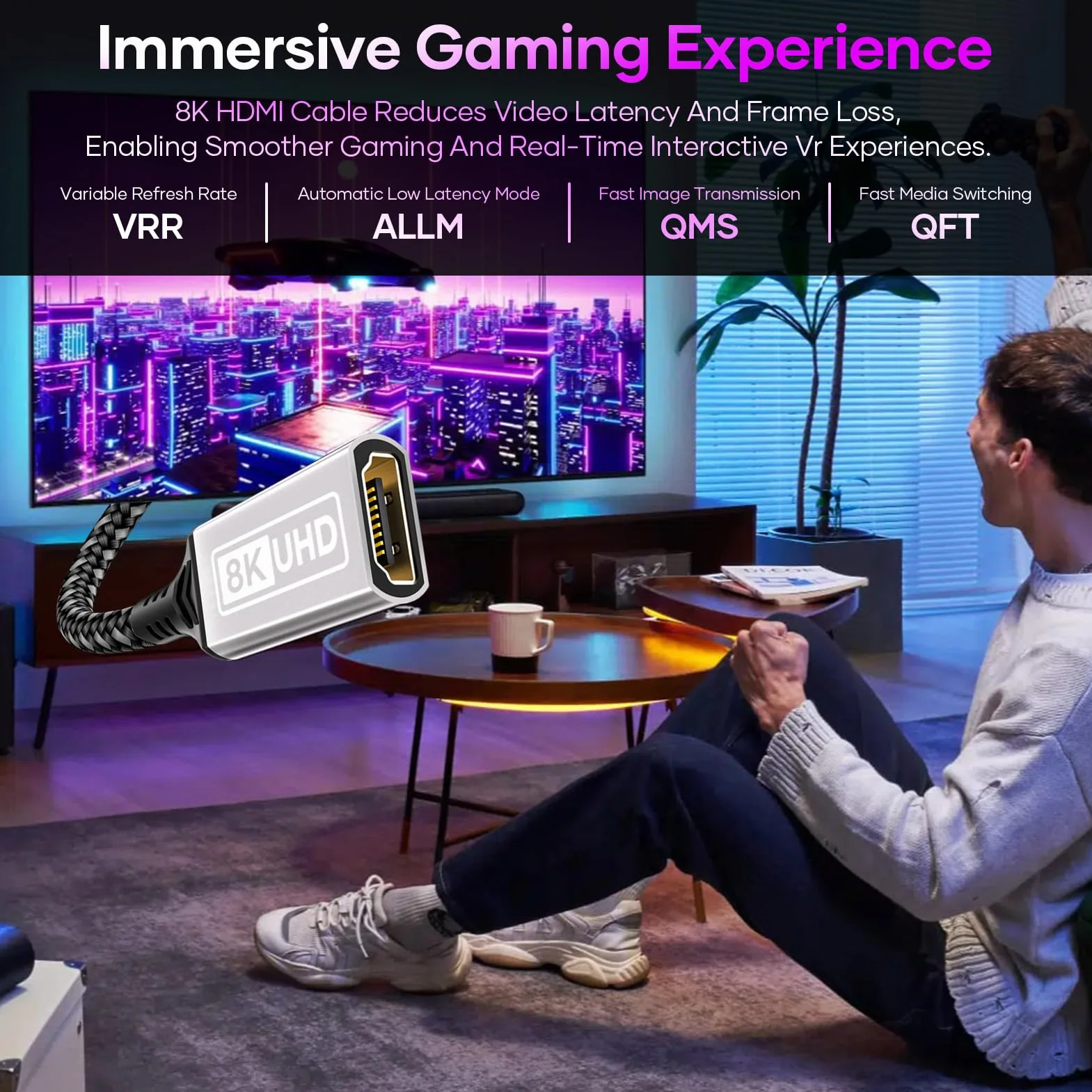 Rallonge HDMI 2.1 1M 8K@60HZ 4K@120HZ 144HZ 48Gbps UHD eARC HDCP 2.3 HDR10+