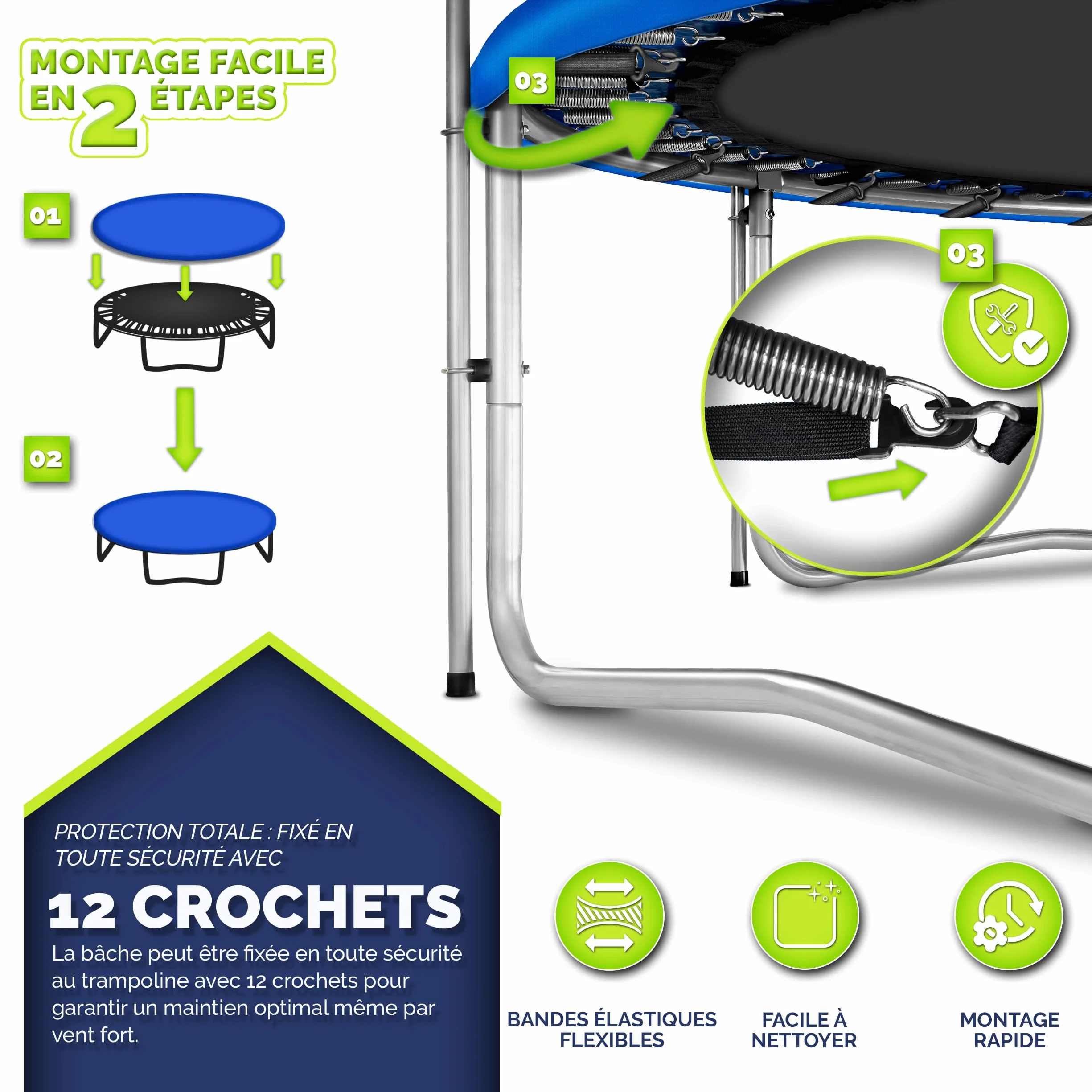 KIDUKU Bâche pour Trampoline 244-427 cm | Housse imperméable résistante aux UV